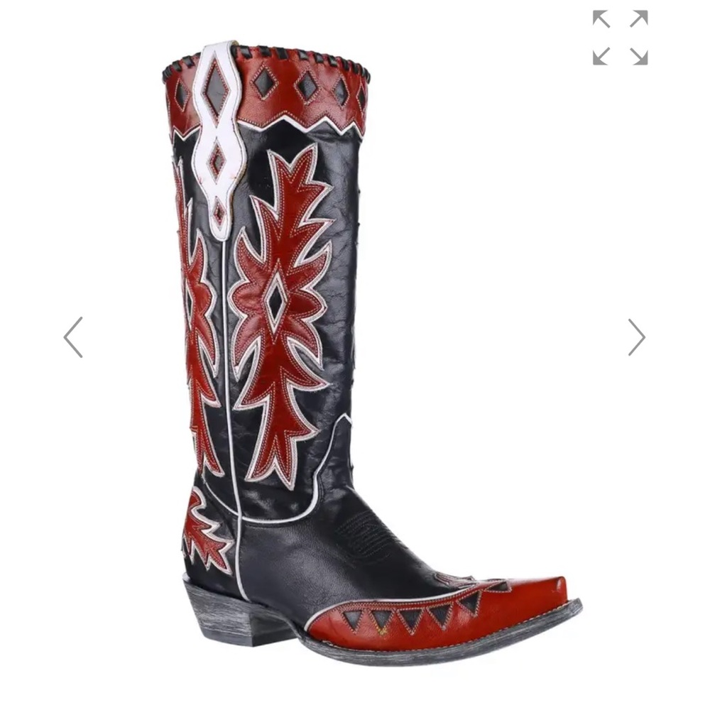 Old Gringo Black and Red Embroidered Leather Heeled Cowboy Boots - Picture 8 of 15